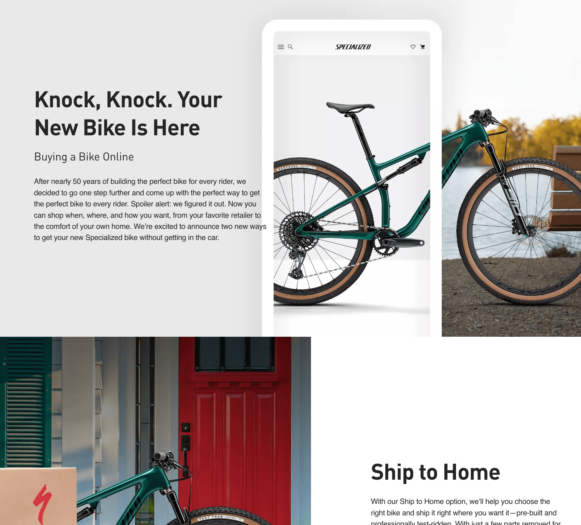 Delivery-focused Specialized commerce experience showing ship-to-home content.