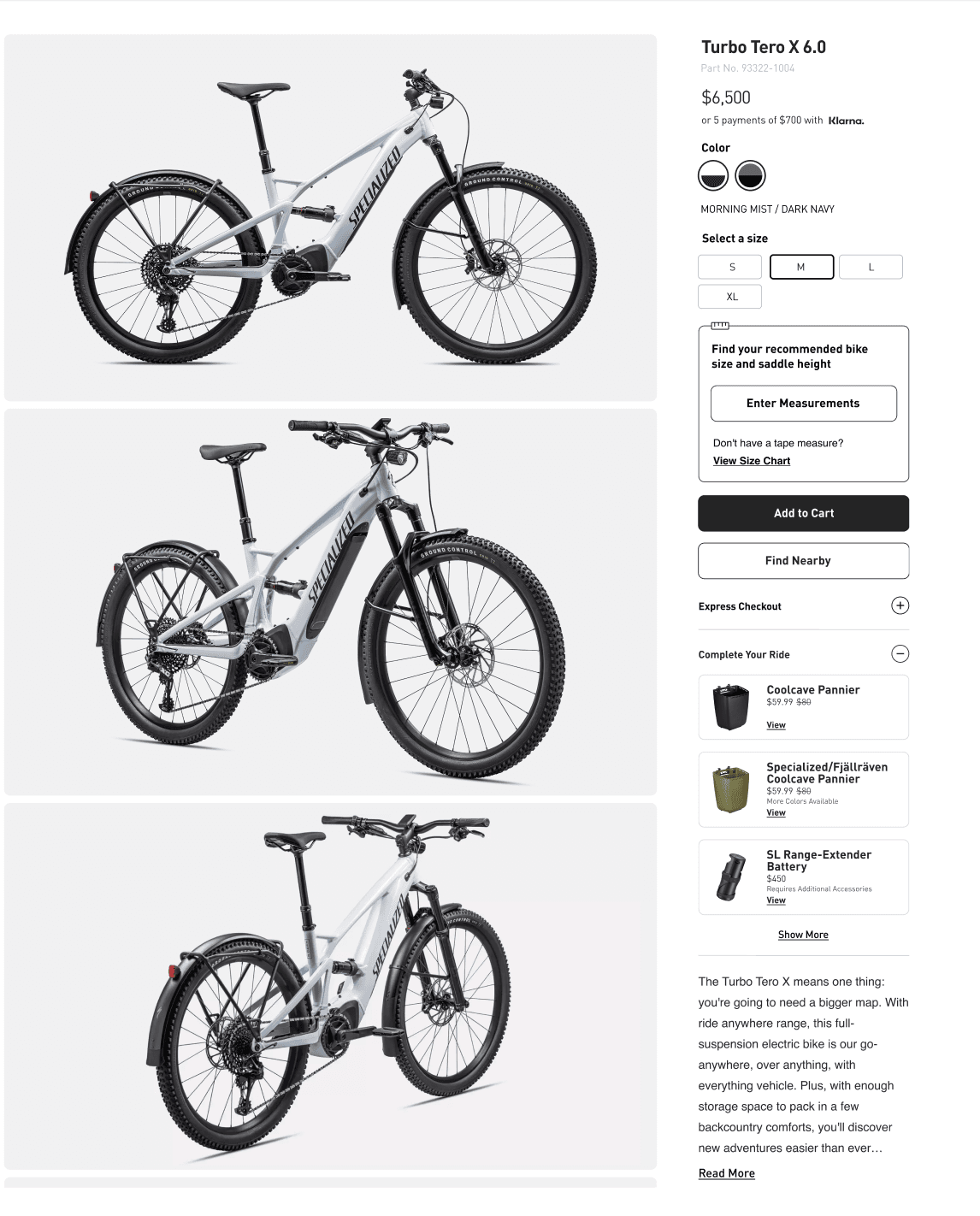 Desktop mockup for the Complete Your Ride feature on the Specialized product detail page.
